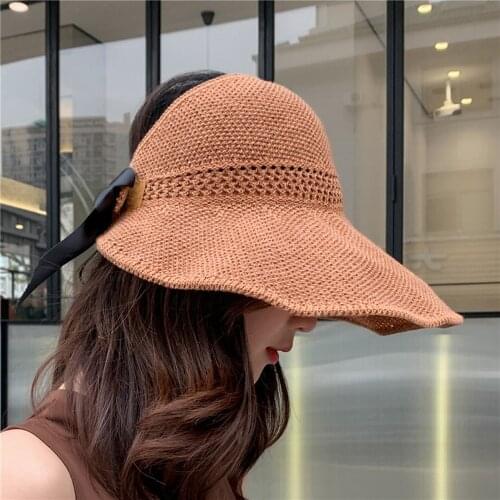 Womans Sun Hats Female Bowknot Visor Caps Hand Made Raffia Straw Summer Cap Casual Shade Hat Empty Top Hat Girls Beach Hat