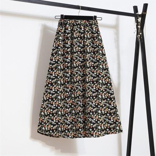 Womens Natural Waist Harajuku Skirt Floral Half Length Skirt Floral Gothic Clothes New Hip Wrap A-line Skirt Юбка Женская