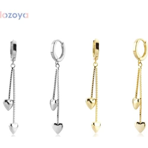 Lozoya 925 Sterling Silver Two Classic Wedding Rock Chain Heart Drop Earring Women Fashion Fine Jewelry Clips Female Punk Party