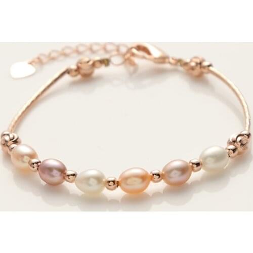 Korean Version of Pearl Bracelet Natural Freshwater Pearl Rose Gold Beads Fashion Jewelry Fresh Charm Bracelets for Women