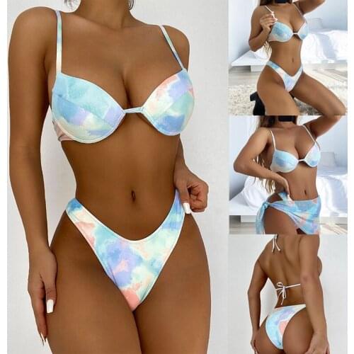 Womens Swimsuit Tie Dye Swimsuit High Cut Bikini Set