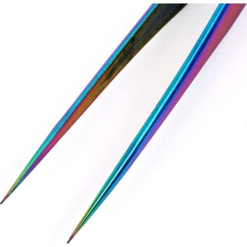 1Pc Stainless Steel Straight Curved Eye Lashes Tweezers Rainbow Colored False Fake Eyelash Extension Nippers Pointed Clip Tool