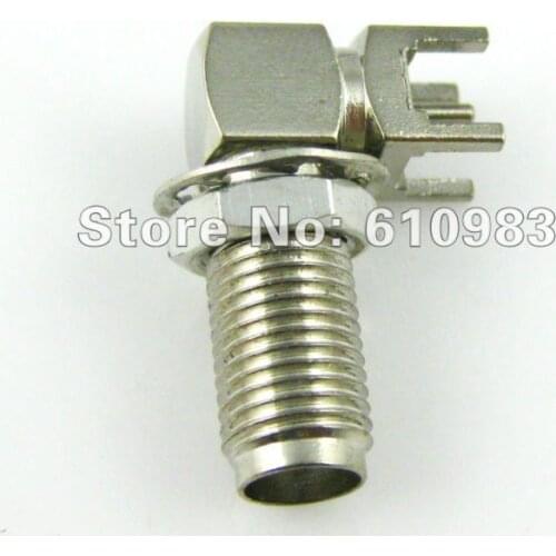 100 pieces/lot) SMA female Jack right angle PCB mount thru hole bulkhead RF coaxial connector