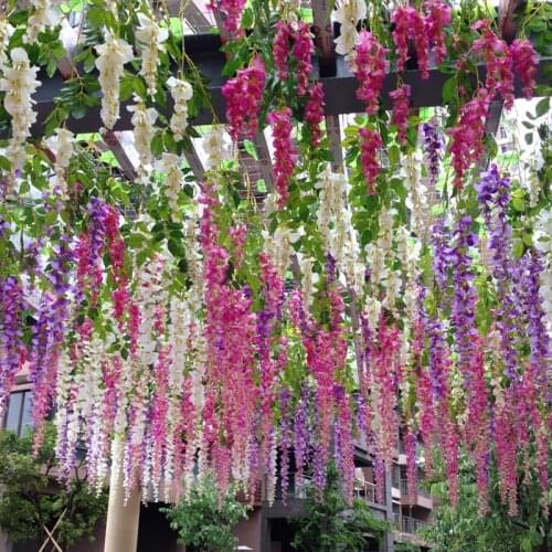 12pcs Wisteria Artificial Flowers Vine 115cm Garland Fake Silk Plants Party Decor Hanging Rattan Home Garden Hotel Wedding Decor