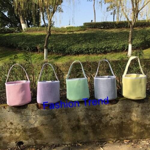 200pcs/lot Wholesale 5 Styles Mixed Blanks Monogram Easter Seersucker Easter Bucket Personalized Easter Basket Bunny Tote Bags