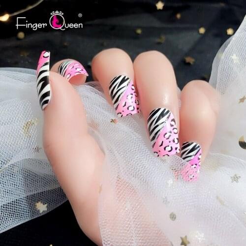 24pcs Box Nail Supplies For Professionals Reusable False Nails Artificial Beaute Stickers Decorations Pattern Halloween Pink