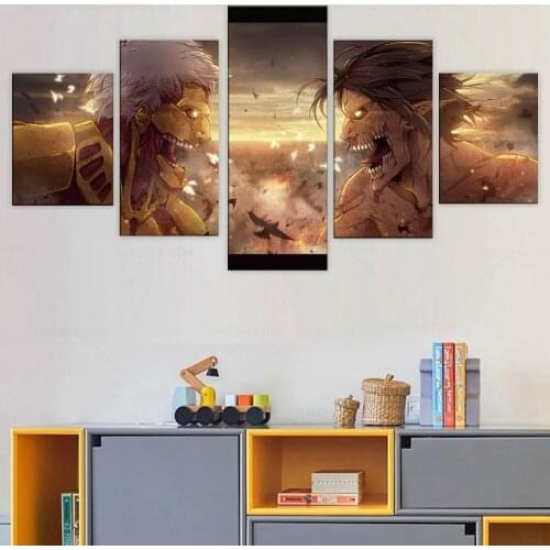 5 Pieces Attack on Titan Battle Eren Yeager Poster Modern Home Wall Decor Picture Art Print Painting On Canvas For Living Room