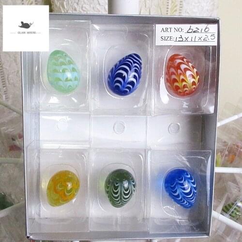 6pcs Decorative Figurines Miniature murano glass egg ornaments home Desktop Easter decor handmade glass Marbles Colorful eggs