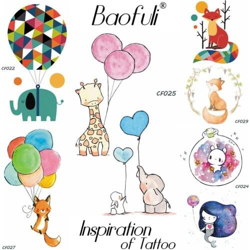 Baofuli Giraffe Elephant Rabbit Temporary Tattoo Painting Art Tattoo Waterproof Cartoon Fake Tattoo Ballon Fox Children Girl Boy