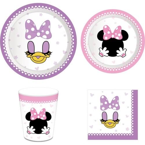 Fiestas Birthday party girl 8 guest paper plate paper cup Minnie girl baby baptism birthday party holiday tableware party decor