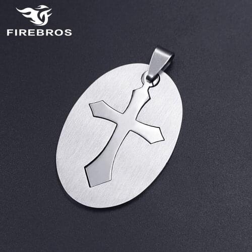 FIREBROS 20/24" Chain Silver Color Stainless Steel Cross Dog Tag Pendant Necklace Men Women Jewelry Accessorries Dropshipping