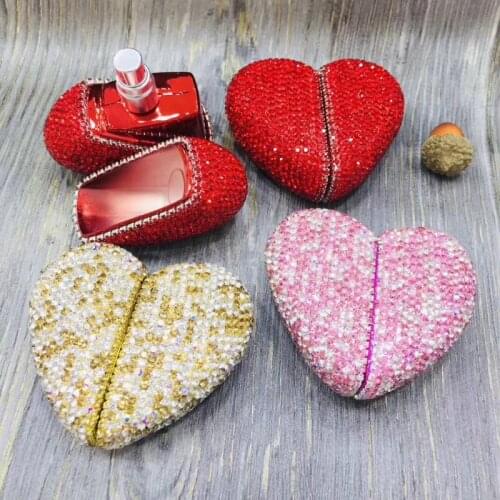 25ml Refillable Perfume Bottle All Rhinestones Heart-shape Spray Bottle Cosmetic Travel Emty Jars Containers for Body Butter