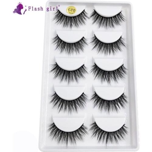 Flash Girl Wholesale Eyelashes 5 Pairs 3D Natural False Eyelashes Hand Made Makeup Eye Lashes 3D Mink Eyelashes Maquiagem 023