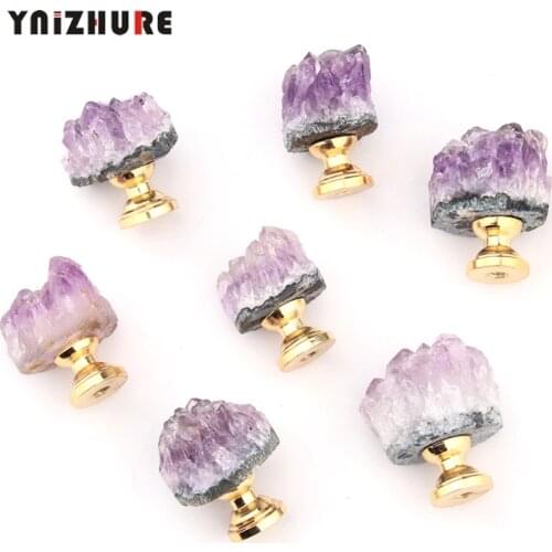 Natural Amethyest Stone Rough Drawer makeup gift wooden Box Cabinet Door kitchen Handle DIY Kitchen cabinets Knobs 1PC