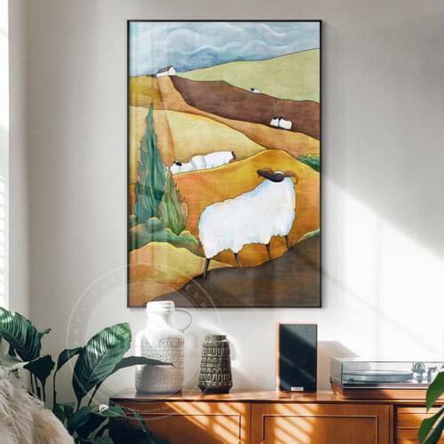 Canvas Painting Animal Wall Art Abstract Sheep Antelope Posters and Prints Wall Pictures for Living Room Decoration Home Decor