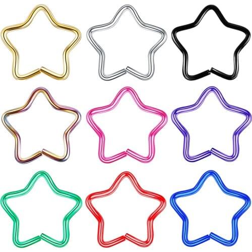 10Pcs/Lot Star Stainless Steel Nose Rings Fake Piercing Tragus Ear Cartilage Earrings Nose Ring Body Piercing Jewelry Women Men