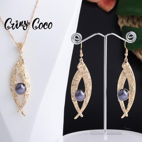 Cring Coco 2021 Earrings Necklace Set Hawaiian Polynesian Samoa Gold Colorful Pearl Pendant Necklace Jewelry Set for Women Girls