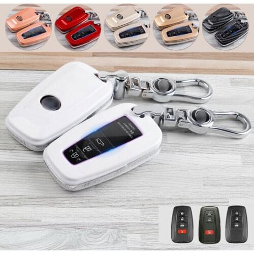 Carbon Fiber Remote Car Key Case For Toyota CHR Camry Prius Prado Aygo RAV4 2018 2019 Smart Key Protector Cover Red