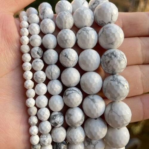 Natural White Howlite Round Faceted Beads Loose 4/6/8/10MM Stone Beads For DIY Necklace Bracelet Jewelry Making Strand 15"