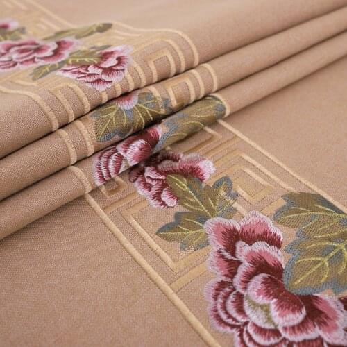 Linen fabric upholstery furniture fabric embroidery fabrics with peony pattern
