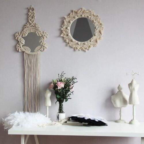MACRAME MIRROR TAPESTRY WALL HANGING DECORATIONS HANDMADE MIRROR TAPESTRY BOHEMIAN DECORATION FOR HOME