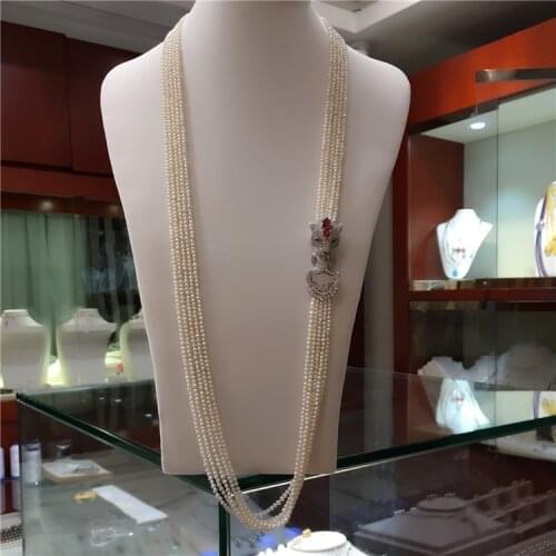 New natural fresh water pearl 3-4mm multi-layer long sweater chain leopard head buckle four seasons versatile gift to girlfriend