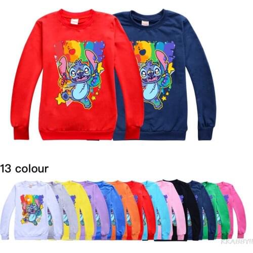 Disney Stitch Spring and autumn fashion childrens clothes boys and girls long sleeve T-shirts childrens tops