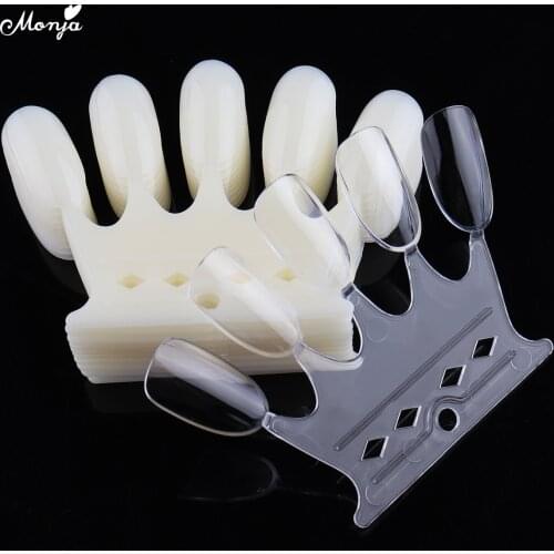 Monja 10Pcs False Nail Tips Natural Clear Acrylic UV Gel Display Practice Board Crown nail Polish Full Card Manicure Tool