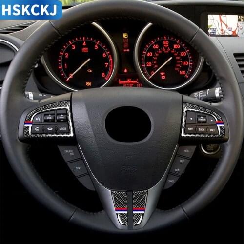 For Mazda 3 Axela Mazdaspeed 3 2010 2011 2012 2013 Carbon Fiber Stickers Steering Wheel Button Frame Chin Cover Car Accessories