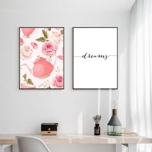 Peony Flowers Wall Art Poster And Prints Pink Flower Love Sentence Canvas Painting Nordic Girl Bedroom Living Room Picture