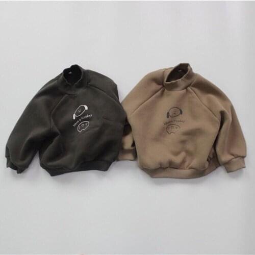 Autumn Winter Baby Fleece Warm Sweatshirts Cartoon Printed Half High Collar Toddlers Kids Boys And Girls Pullovers Hoodies Tops