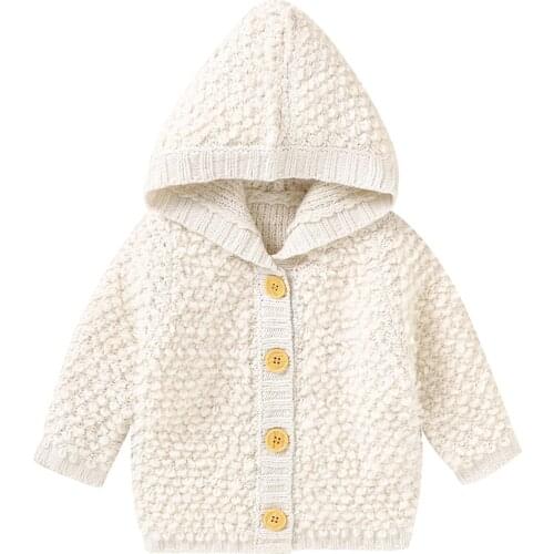 Toddlers Autumn Sweaters Solid Color Hooded Long Sleeve Button-Open Cardigan for Baby Girls, Boys New Fashion Clothing