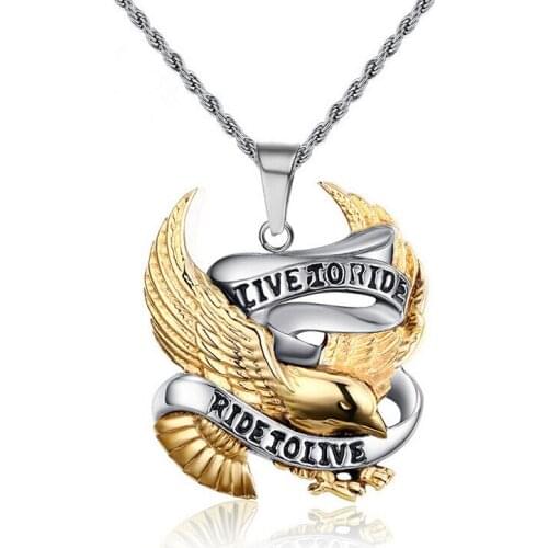 Stainless Steel Live to Ride Eagle Ride to Live Motorcycle Pendant Necklace Mens Biker Jewelry