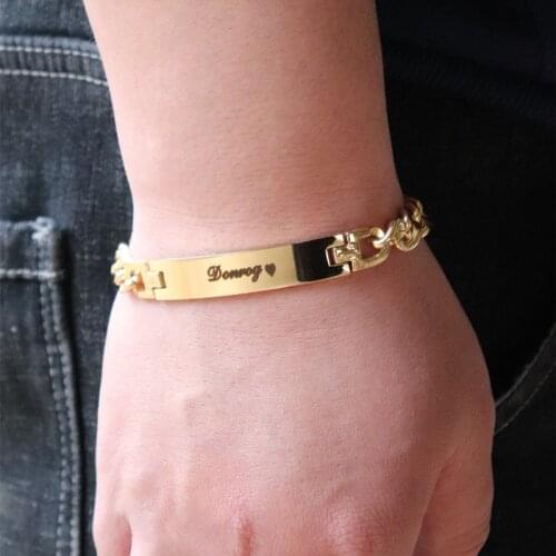 Personalized Jewelry Customized Name Bracelet Femme Gold Color Pulseiras Stainless Steel Bar Pulseras Hombre