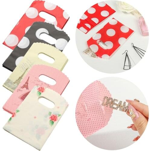 50Pcs/Lot Plastic Bag 9x15cm Simple Dots Mini Plastic Gift Bags Small Candy Jewelry Packaging Bag With Handles