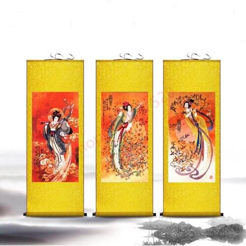 Customized) Dunhuang flying sky ladies picture, ancient beauty painting, silk scroll decoration painting