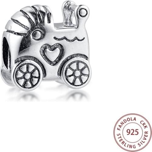 Authentic 925 Sterling Silver Vintage Baby Carriage Beads Charms Fits Europe Bracelet Women DIY Jewelry Making