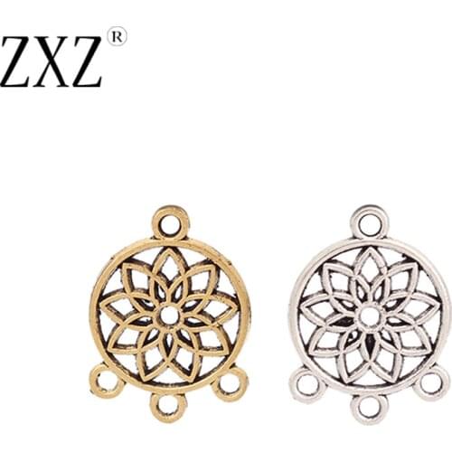 ZXZ 30pcs Tibetan Silver/Gold Tone Dream Catcher Connector Charms Pendants 2 Sided for Earring Jewelry Making Findings