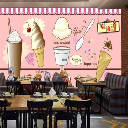 Custom wallpaper ice cream ice cream coffee shop tea shop restaurant background decorative wall painting waterproof material