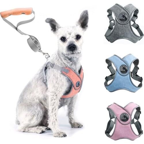 Dog Leash Reflective Set For Small Medium Dogs Small Dog Leash And Collar Breathable Protective Dog Harness Vest Easy Control