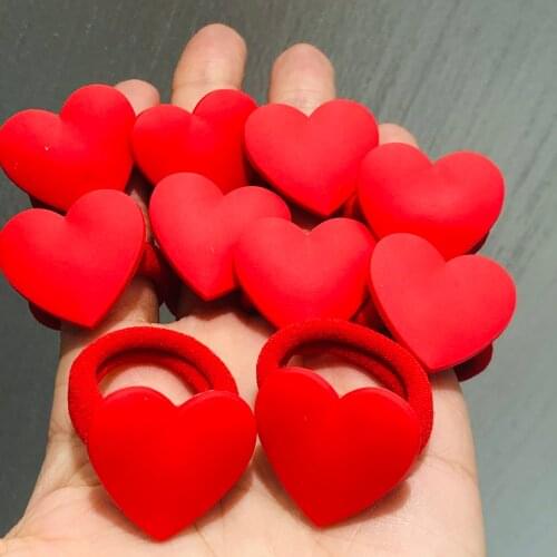 10Pcs/set Red Heart-shaped Hair Accessories Children Rubber Bands Scrunchies Elastic Hair Bands Girls Headband Decorations Ties