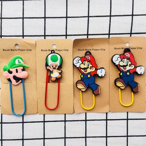 Super Mario Cartoon Cute Bookmark Paperclip Mario Brothers Luigi New Student Learning Appliance PVC Bookmark Birthday Gifts