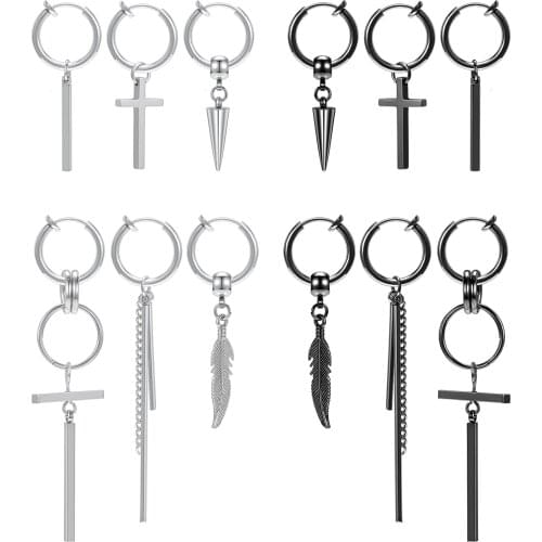 ZS 6pcs/Lot DNA Boy Kpop Earrings Stainless Steel Clip Earring for Men Women Ear Clip Cuff Cartilage Earrings Gothic Punk Rock