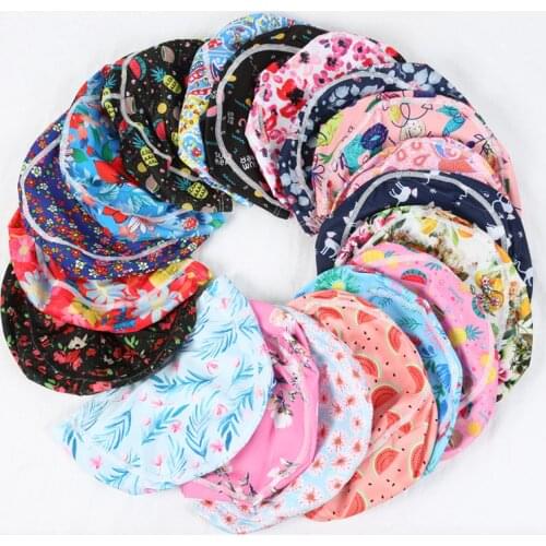 Flower Print Fabric Swimming Cap Swiming Pool Protect Long Hair Ears Hat Swim Bathing Hats Caps for Women Men Adults Ladies Hat