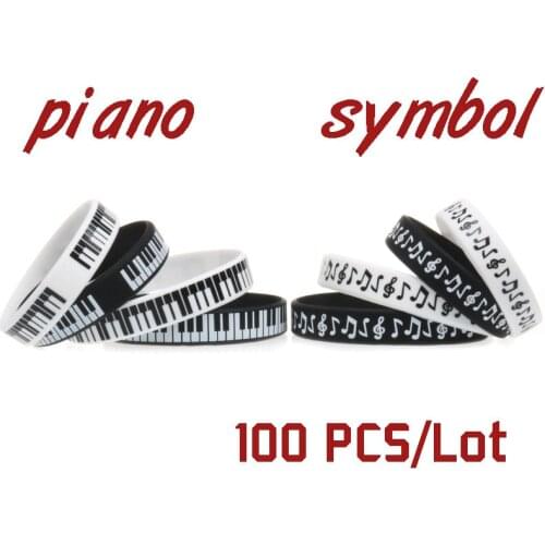 100pcs Music children Piano parts Musical notes Symbol Silicone Bracelets Women and mens Wristband&Bangles jewelry for Adult