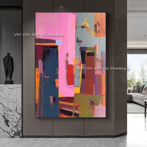 Nordic Abstract Handmade Pink Canvas Oil Painting Modern Home Wall Picture for Living Room Abstract Scandinavian Art As A Gift