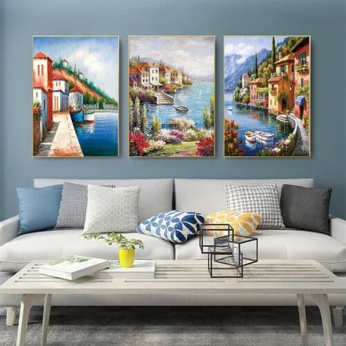 Mediterranean Landscape Oil Painting Wall Art Posters And Prints Canvas Poster Wall Pictures Nordic Decoration Home