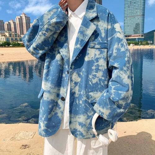 Top Quality Corduroy Blazers Men Tie-dye Printed Suit Jackets Male Streetwear Turn-down Collar Casual Fashion Loose Suit-tops
