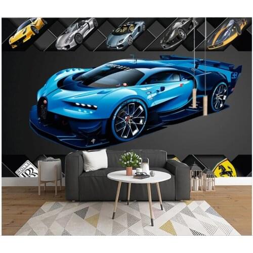 WDBH Custom photo 3d wallpaper Cool blue sports car luxury car tv background childrens room home decor wallpaper for wall 3 d