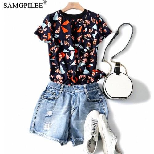 T Shirts Women Office Lady T-shirt For Women 2020 Chiffon Short Sleeve Oversized T Shirt Print Plus Size Womens Femme T-shirts